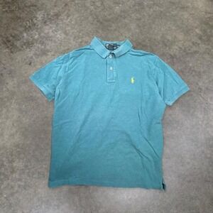 Polo Ralph Lauren Mens L Teal Polo Shirt Yellow Pony Logo Vintage Y2K Preppy